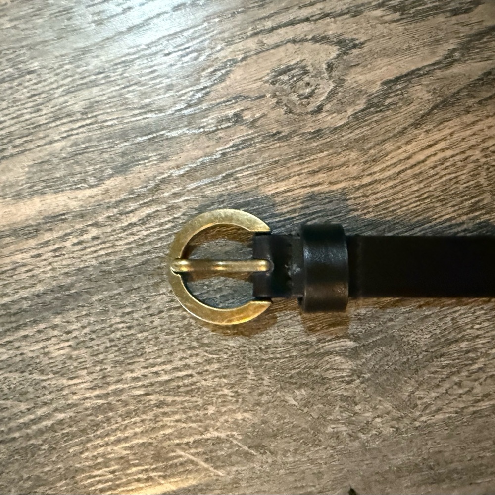 Black Leather Belt with Gold Buckle